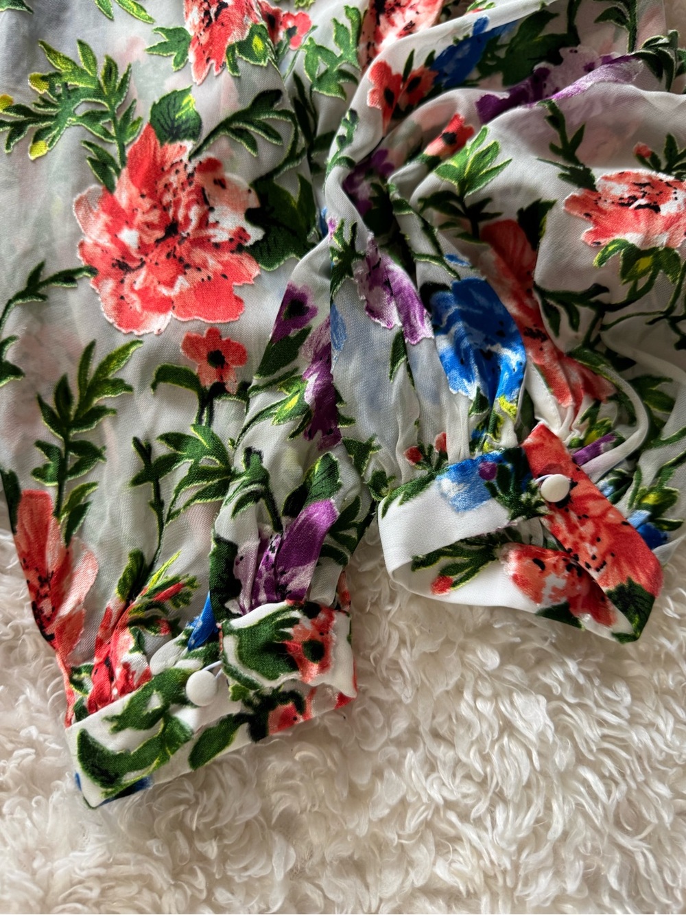 Alice + Olivia Sheila Blouson Sleeve Top Multicolor Floral Silk Blend Size XS - Picture 6 of 8
